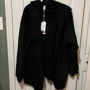 Women's Black Teddy Sherpa Hooded Jacket